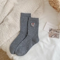 Chaussettes en laine gris foncé à pois blancs et broderie koala mignonne - Koala à Pois (Gris Foncé)