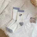 Chaussettes en laine blanche avec broderie koala mignonne et bords-côtes bleus - Koala Blanc