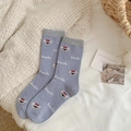 Chaussettes en laine bleu-violet avec broderie koala mignonne et bords gris - Koala Lettre (Mauve Clair)
