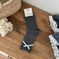 Gray cotton crew socks with white polka dots and delicate ribbon bow decoration - Smoke Grey Ribbon Bow