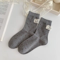 Fashionable grey crew socks with red polka dots and lace letters label detail - One Size / Medium Grey
