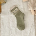 Chaussettes vert olive motif Fair Isle avec éléphant gris et détails géométriques - Éléphant Vert (XM2506)