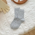 Calze grigie a metà polpaccio con pois blu in morbido cotone lavorato a maglia - Taglia unica / Grigio chiaro