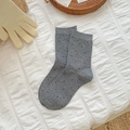 Vintage grey crew socks with small reddish-brown polka dots and ribbed cuffs - One Size / Medium Grey