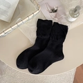 Calcetines negros de algodón estilo ballet con puños plisados y volantes estéticos - Negro