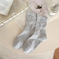 Calcetines de punto gris claro de media caña con puños plisados de estilo ballet - Gris claro