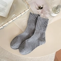 Ballet style grey knit crew socks featuring artistic crinkle pleated cuffs for women - Dark Gray