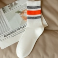 Calcetines blancos para hombre con rayas naranja y gris y puño acanalado - Talla única / Raya Naranja Blanca