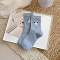 Sky blue cotton crew socks featuring cute cartoon dog embroidery and ribbed cuffs - One Size / Blue Hat Puppy