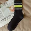 Men's cotton crew socks with black body and grey-green stripes for sports fashion - One Size / Black Green Stripe
