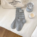 Grey combed cotton crew socks with scalloped edges and lace label detail - Light Gray