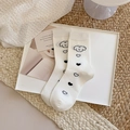 White crew socks with cute cartoon puppy and heart patterns for a stylish college look - Love Heart Puppy Style