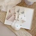 White cotton socks with black hearts and a cute cartoon puppy holding a red heart - Strawberry Puppy Style