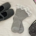 Chaussettes mi-mollet grises en maille avec bordure en dentelle cœur Lolita - Taille unique / Gris