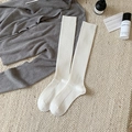 Minimalist white calf-length socks featuring ribbed texture for a cozy daily look - One Size / White