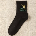 Black crew sock with yellow smiley face and I LOVE SKATE text in street style - One Size / Black