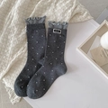 Dark grey polka dot socks with ruffled edges and M.E.K. label in variant style - One Size / Dark Gray