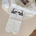 Funny mid-calf white socks with 3D animal tail design and cute grey spot patterns - 3D Dog Decoration / White