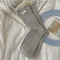 Grey lace-trimmed crew socks with ribbed knit and vintage style brand label - One Size / Gray