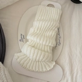 Jambières tricotées blanc crème avec texture côtelée et bords ondulés style JK - Blanc Cassé