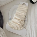 Jambières tricotées blanc cassé avec texture côtelée et ourlet à volants pour femme - Poche zippée