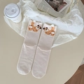 Divertenti calze beige con orecchie di cane 3D e motivo jacquard a pois marroni - Kaki
