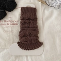 Jambières marron en maille torsadée avec bords à volants pour un style vintage - Taille unique / Café