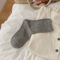 Gray mid-calf socks featuring pink and yellow floral embroidery in ballet style - Grey Floral