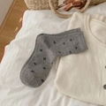 Gray mid-tube cotton socks with black floral bow details and ruffled edges - Gray Small Bow