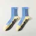 Blue and yellow anti-slip football socks with black silicone grips on the sole - One Size / Sky Blue
