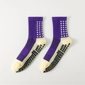 Deep purple and beige non-slip soccer socks with professional silicone grip dots - One Size / Purple