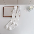 Cream white over-the-knee socks with sweet lace ruffles and knitted texture - Mid-calf Style / White