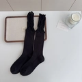 Sweet black over-the-knee socks featuring elegant lace ruffle trim and retro jk style - Mid-calf Style / Black