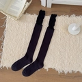 Elegant black over-knee socks featuring delicate lace trim in sweet Lolita style - Over-The-Knee Style / Black