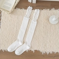 Sweet ballet style white knee high socks with lace trim and ribbed knit texture - Over-The-Knee Style / White
