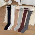 Lace-trimmed over-the-knee socks in six colors including black white and grey - One Size / Light Gray