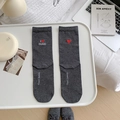 Dark grey cotton socks featuring red heart and I Love Paris embroidery in minimalist style - Dark Gray