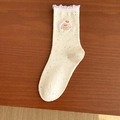 Beige Konfetti-Socken mit niedlicher Hasenstickerei und lilafarbenem Rüschensaum - Einheitsgröße / Lila Kaninchenstil (A881)