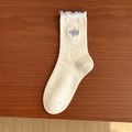 Beige Socken aus Baumwollmischung mit Elefanten-Stickerei und blauen Rüschen - Einheitsgröße / Blauer Elefantenstil (A881)