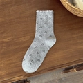 Calze grigie da donna con motivo a cuori neri e bordo a volant in cotone pettinato - Stile Ricamo Cuore Grigio Chiaro