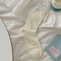 Sweet cream white crew socks with delicate lace trim and light blue bow accent - One Size / Blue Bow (1 Pair)