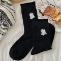 Chaussettes mi-mollet noires en maille confettis avec broderie poussin mignonne - Taille unique / Noir