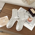 Light gray knit crew socks with vertical cable pattern and minimalist egg label detail - One Size / Oatmeal Grey