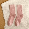 Pink mid-calf socks featuring a cute bear relief pattern and vertical ribbed texture - Pink