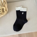 Calzini carini bianchi e neri con ricamo di cane e motivi a pois alla moda - Nero
