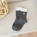 Dark grey crew socks featuring white polka dots and a cute white puppy embroidery - Dark Gray