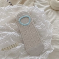 Socquettes beiges en maille ajourée avec bordure élastique bleu clair pour femmes - Taille unique / Gris (Bord Bleu)