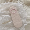 Lace boat socks for women with pink trim and heart jacquard pattern in light beige - One Size / Pink