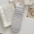 Grey cotton mid-calf socks with ruffle trim and white paw jacquard pattern design - Natural Gray