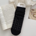 Women's black hollow mesh cotton slouch socks with vintage jacquard pattern - Black